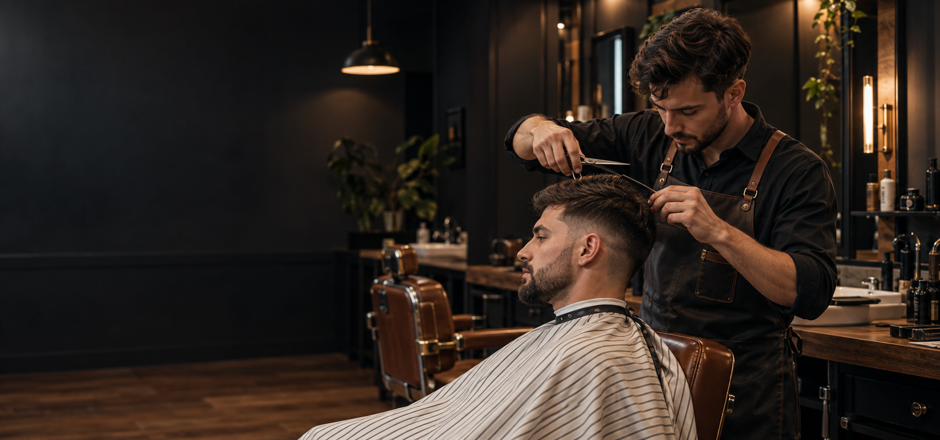 Barbero realizando un corte de cabello